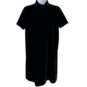 Madewell Velvet Mock Neck Black Mini Dress Short Sleeve Evening Size Sm EUC